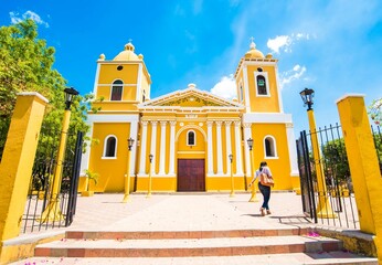 Our Lady Saint Anne Church. Chinandega, Nicaragua. "Nuestra Señora Santa Ana" Temple. Religious building in a bright morning day. Colonial city views. Church landscape. Central America. Latin America.