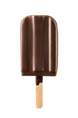 Delicious chocolate covered popsicle on a wooden stick isolated. Transparent PNG image.