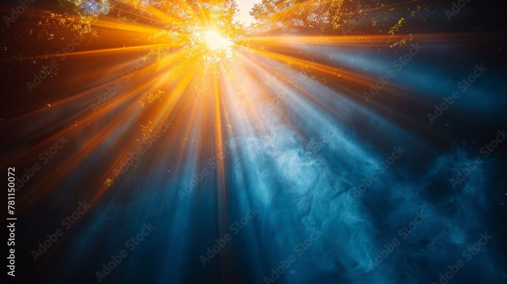 Poster a rectangular sun light overlay is shown on a black background for overlay design. a transparent sun