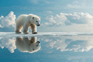a polar bear walking on ice - obrazy, fototapety, plakaty