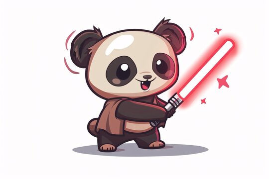 a cartoon of a panda holding a light saber