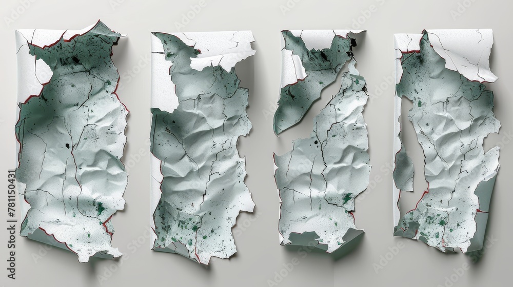 Aufkleber There are six empty elements with a tear paper effect on a modern. The modern elements are scalable and editable.
