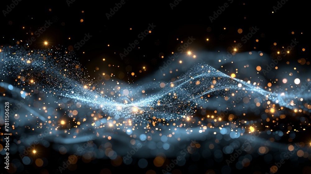 Poster sparks of dust and stars shine with a special light. the effect of a christmas light. glittering par
