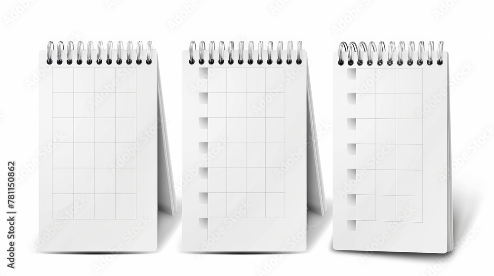 Poster realistic 3d modern illustration of a calendar with blank pages and a spiral binding. desktop vertic