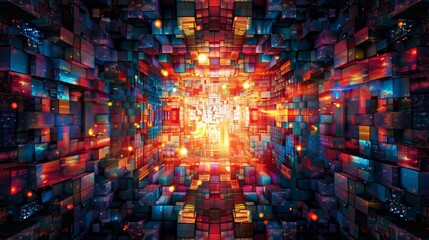Obraz premium Symmetrical kaleidoscope of colorful geometric shapes in abstraction