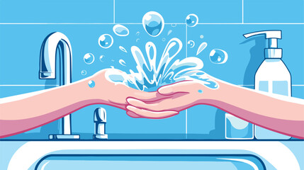 Hand wash icon with water image shows open tap and