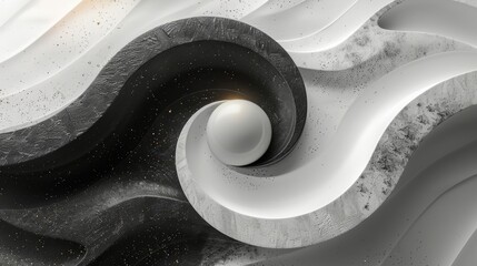 Gray spiral lines as dynamic abstract modern background or logo. Yin and Yang symbol.