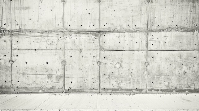 A wall with a lot of holes and a lot of concrete. The wall is very plain and has no decoration