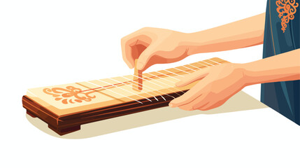Hand with musical instrument gayageum isolated icon
