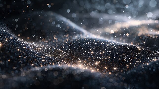 Modern illustration of silver glitter brush strokes, stars dust lines, and luxury shimmery particles.