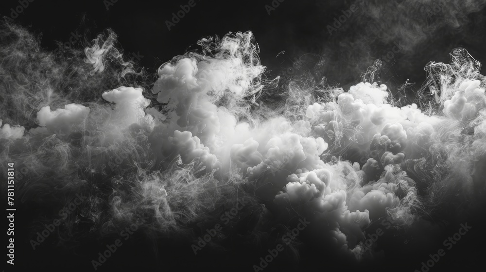 Fototapete A smoke overlay, fog overlay. Isolated on a black background. Misty fog effect texture overlays for text or space.