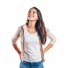 Fototapeta premium Smiling girl standing on white background 
