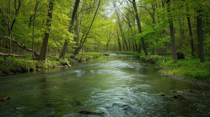 Obraz premium Spring forest river. Generative AI