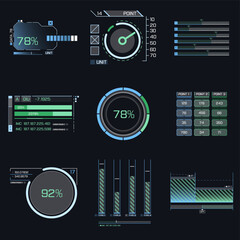 Futuristic hud dashboard display virtual reality technology screen. 
Big collection HUD, GUI elements for VR, UI design. Futuristic User Interface set. 
Statistics, infographic 
