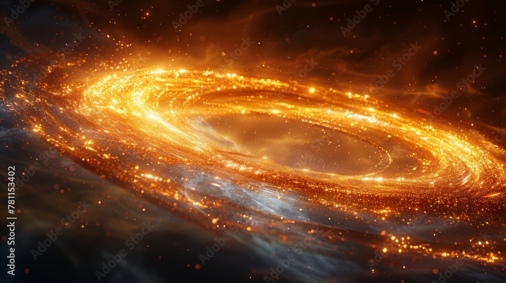 Poster background of light lines and a golden ring in abstract form.