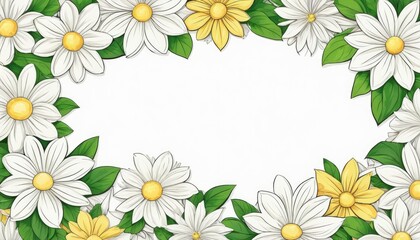 Fototapeta na wymiar Enter the world of elegance with our hand-drawn white floral frame illustration