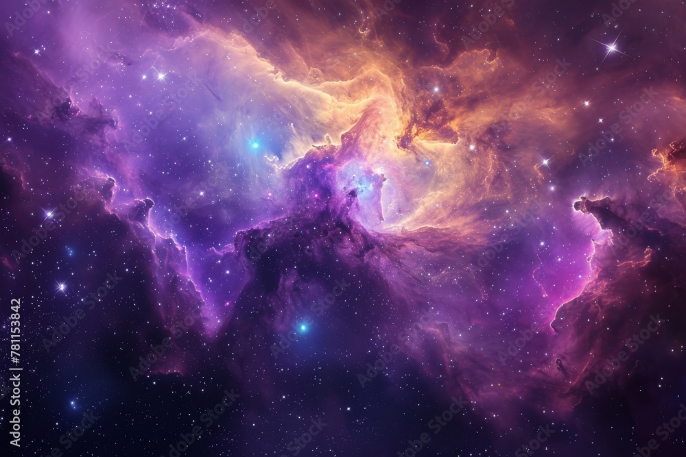 Canvas Prints a vibrant space scene featuring a multitude of stars and billowing clouds, a starry galaxy with a ne