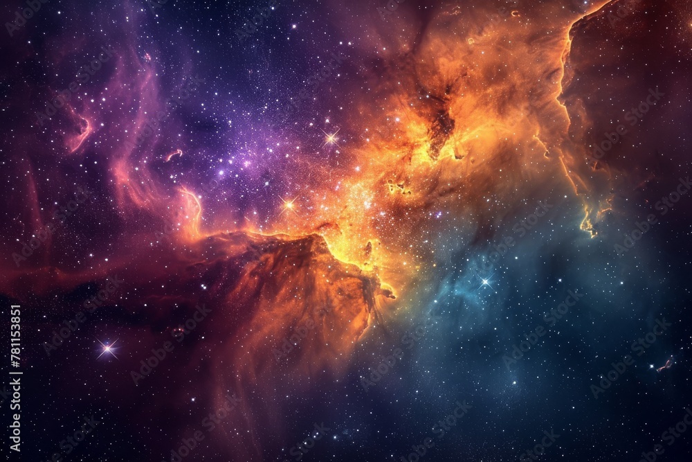 Wall mural this photo captures a vibrant space with an abundance of stars and billowy clouds, creating a mesmer