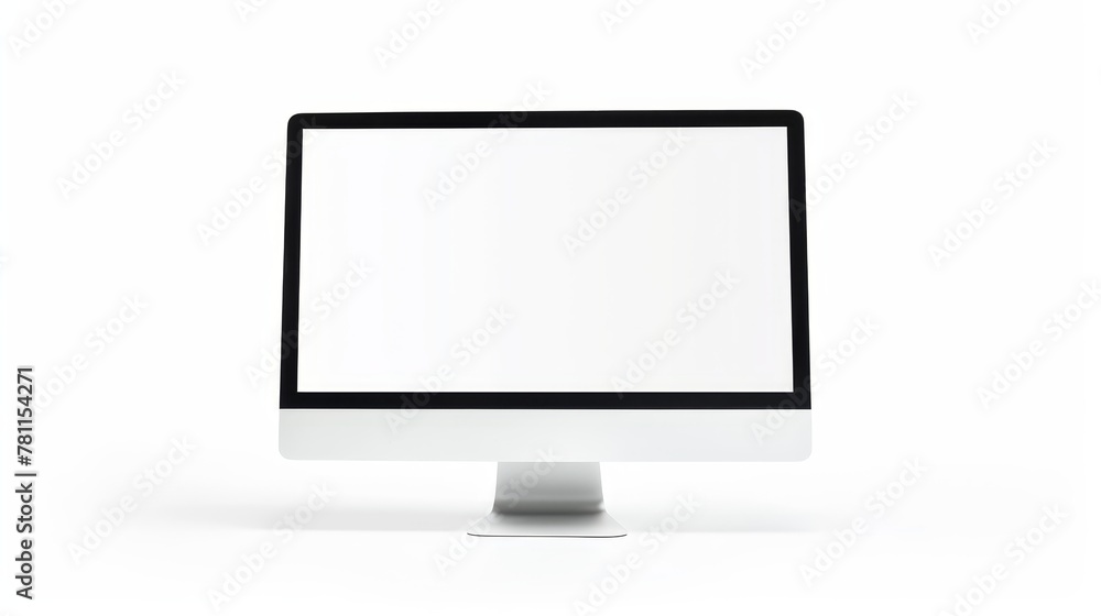 Poster the blank white screen of a computer monitor is isolated on a white background.