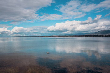 reflet du paysage sur le lac Léman, Chambésy plage