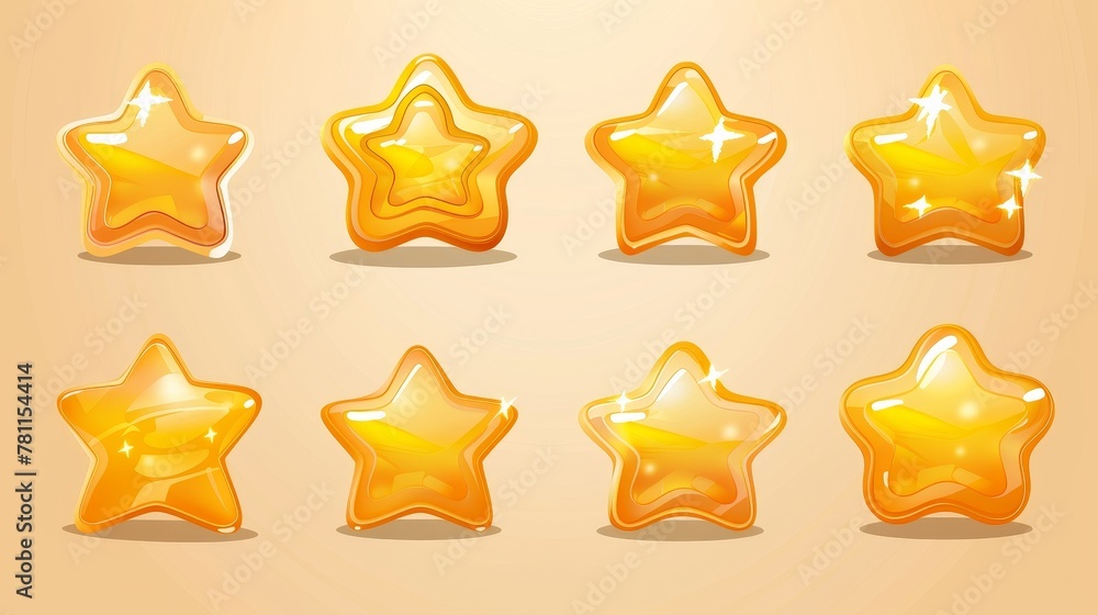 Poster a set of yellow golden glossy game ui stars, rate, and gui design elements for apps. this set includ