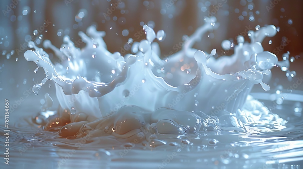 Poster white background with splash of water forming a flower shape. close-up of splash of water formed int