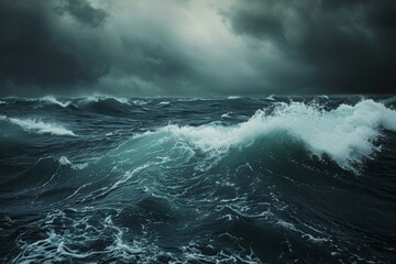 A Large Body of Water Under a Cloudy Sky, A stormy sea portraying the tumultuous journey of opioid addicts, AI Generated