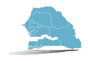 Mapa azul de Senegal en fondo blanco.