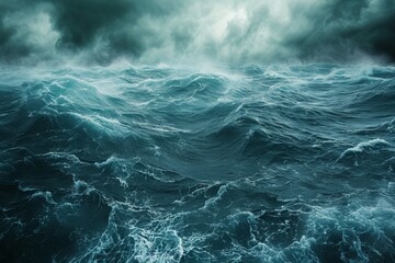 The photo captures a large expanse of water as powerful waves crash against its surface, A stormy sea portraying the tumultuous journey of opioid addicts, AI Generated - obrazy, fototapety, plakaty