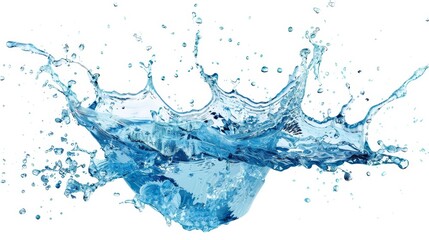 Against a white background, a blue splash of water is seen