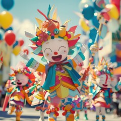 Fototapeta na wymiar Playful visuals of cartoon characters in a parade