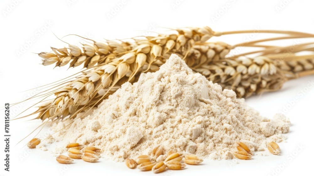 Poster white background with a pile of wheat flour