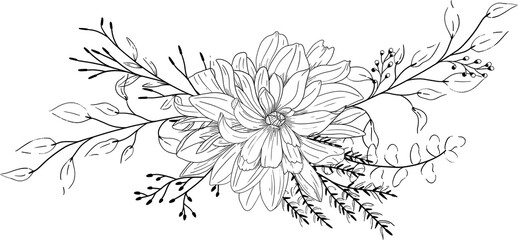 Fototapeta premium Hand drawn florals arrangement with leaves and branches 