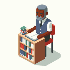 Librarian Man Isometric Minimal Cute Character, Wearing Headphones and Hold Game Controller, Cartoon Clipart Vector illustration, isolated on White background