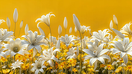 Daisy Field under Blue Sky, Endless Sea of White and Yellow Blossoms, Symbol of Purity and Innocence, Spring Beauty Unfolded