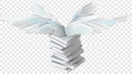 The stack of money with white wings is a 3D modern illustration on transparent background, representing financial loss, spending, payment of banking loans, inflation and rising prices, and a source - obrazy, fototapety, plakaty