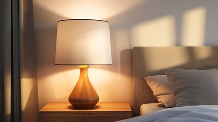 classic lamp on wooden table side in modern bedroom interior design