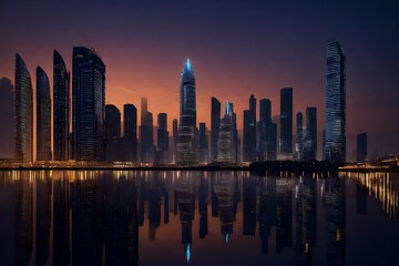 Naklejka premium city skyline at sunset