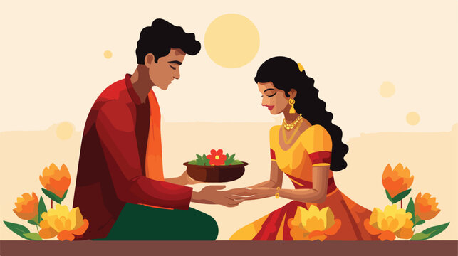 Happy bhai dooj with indian woman and man bindi bow