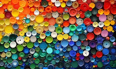 A mosaic made of multicolored plastic caps