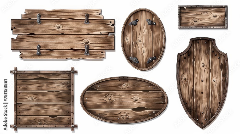 Poster signboard design with wood texture and realistic banner set. this is a rustic farm or saloon frame d