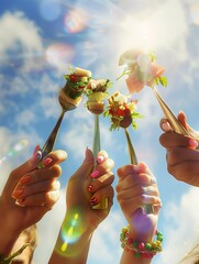 Friends Enjoying a Fresh Canap&eacute; Feast Outdoors