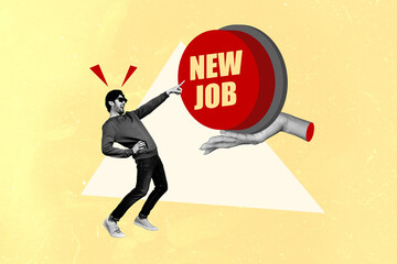 Creative composite photo collage of funky man wear sunglass get job offer laugh at low salary on...