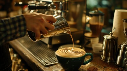 Fototapeta na wymiar Barista Crafting Latte