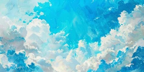 Beautiful blue sky with a white clouds in a sunny day. Watercolor illustration. AI generated - 781160843