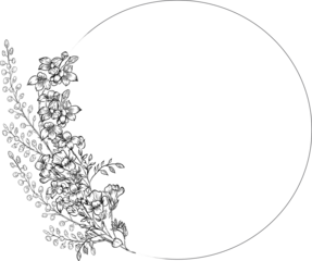 Circular frame with wildflowers and ferns