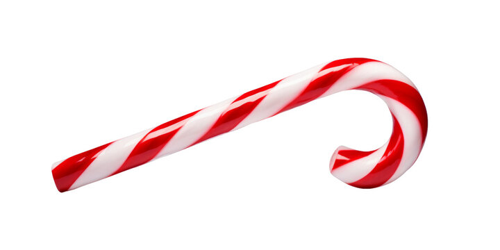 Mint hard candy cane striped in Christmas colours isolated on a white background. Closeup.