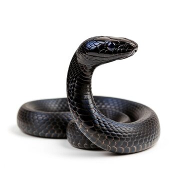 Black Mamba snake standing side view isolated on white background, photo realistic.