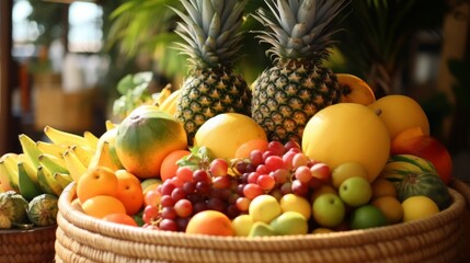 Naklejka na ściany i meble Baskets filled with an assortment of tropical fruits