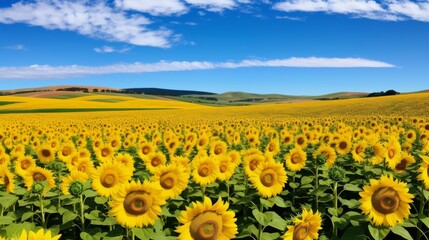 Obraz premium A sunflower field in full bloom, a truly picturesque view